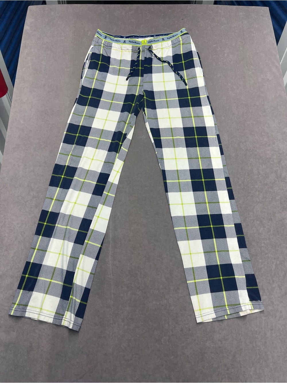 Psycho Bunny Navy, White & Lime Plaid Lounge Pants